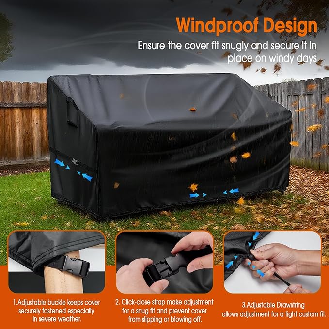 Outdoor Sofa Cover, 50 Inch Waterproof Paito Couch Loveseat Cover, Furniture Covers for Outdoor Seating for Winter - 50 x 30 x 30 Inch, Black