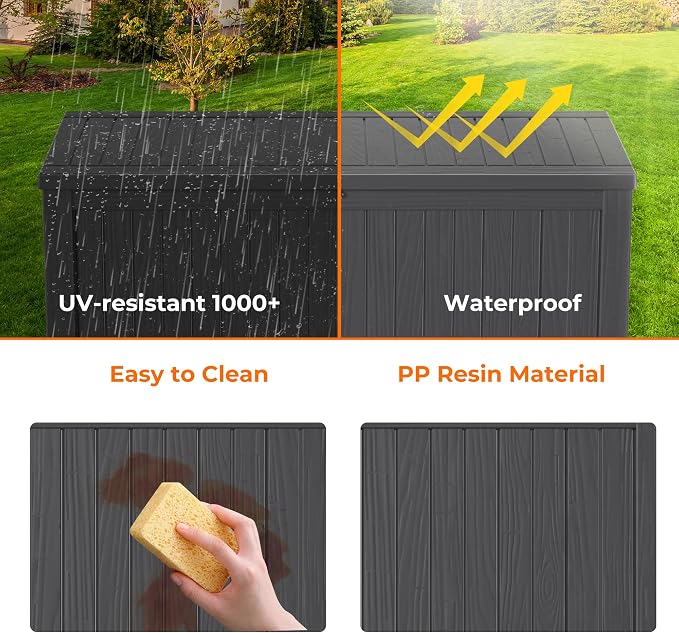 Deck Box Large Outdoor Storage for Patio Furniture,Outdoor Cushions,Garden Tools and Pool Supplies,Waterproof,Resin,Lockable (Black, 190 Gallon)