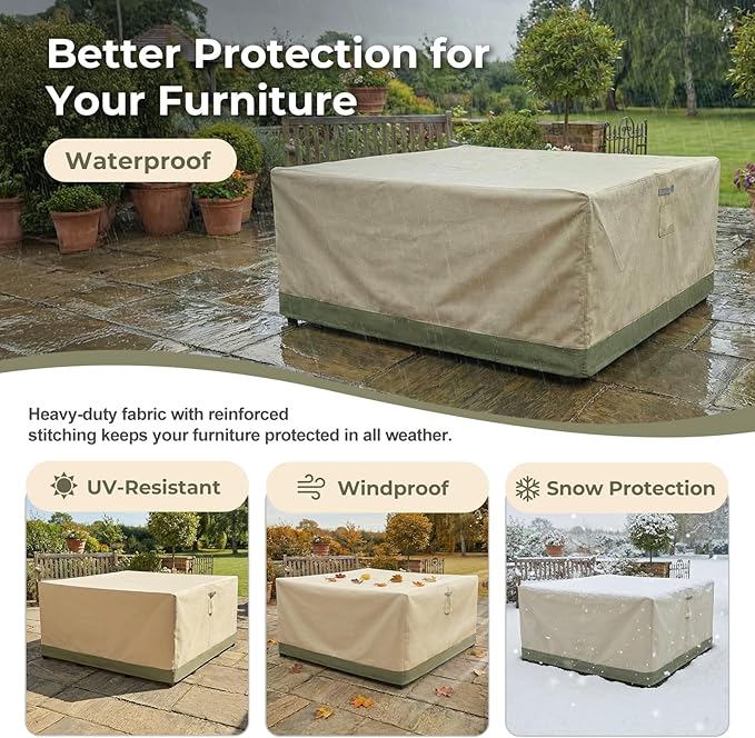 BPS Patio Furniture Cover for Outdoor Table and Chairs, 600D Waterproof and Anti-UV Patio Sectional Set Cover for Outside General Purpose Furniture, 66''L x 66''W x 32''H