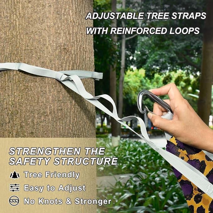 Camping Hammock Outdoor Hammocks for Outside Purple Cheetah Leopard Beach Trees Portable Lightweight with Pockets Tree Straps Indoor Small