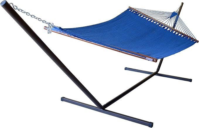 Jumbo Caribbean Hammock and Metal Tribeam Stand (Dark Blue)