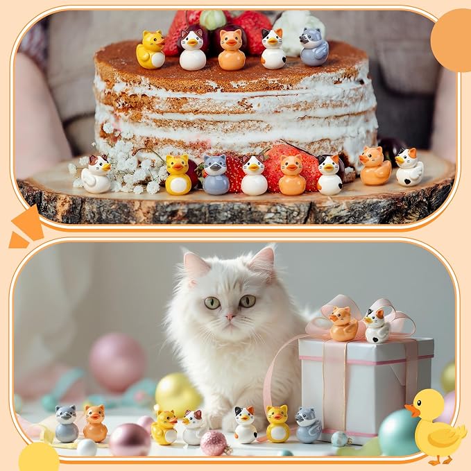 Novabright 100 Pcs Mini Resin Cat Ducks Tiny Resin Cat Ducks Figures to Hide Small Animal Statue for DIY Cake Craft Garden Landscape Ornament Potted Decoration Birthday Party Supplies