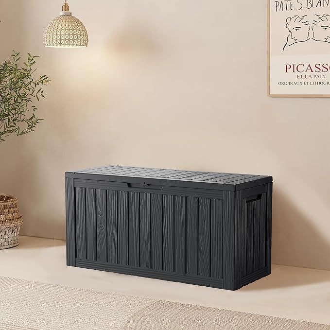 80GAL Deck Box - Black,utdoor Cushions, Throw Pillows,Waterproof Patio Storage Box Covers