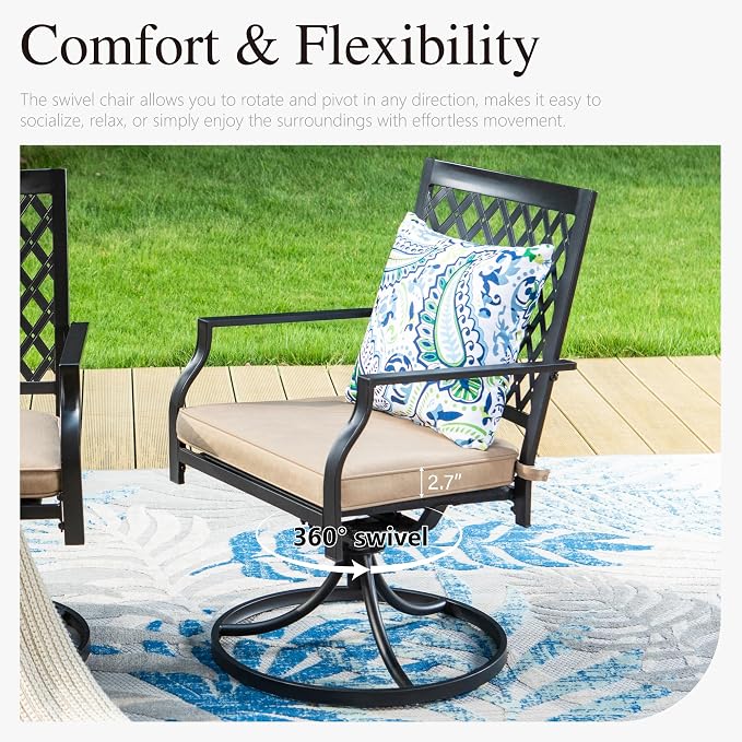 PHI VILLA Patio Furniture Set for 4 Patio Dining Set Outdoor Table and Chairs 4 x Swivel Dining Chairs with 37" Metal Umbrella Table 5 Pieces for Outdoor Lawn Garden Backyard