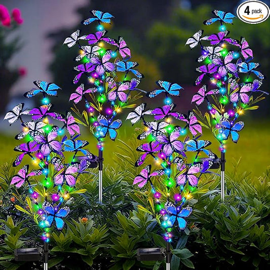 MRHEPHAESTUS Solar Garden Lights Outdoor, Waterproof 4 Pack Solar Butterfly Lights with 60 LED 12 Butterfly Colorful Lighting for Garden Yard Lawn Outdoor Decor, Gift for Mom Women Mother's Day
