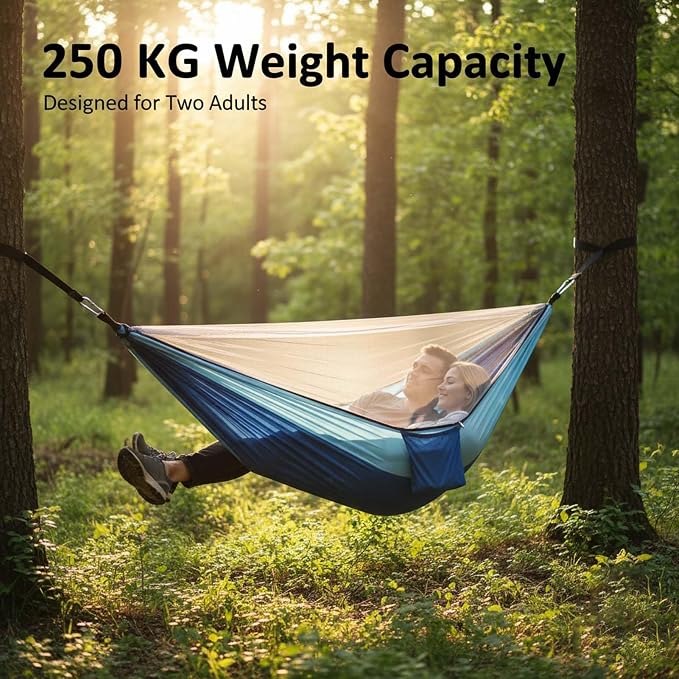 YSUEFIJO Travel Hammock with Mosquito Net, Hanging Hammock for Outdoor Adventures, Camping Hammock Perfect for Backpacking Or Patio, Foldable and Lightweight, Supports 250kg