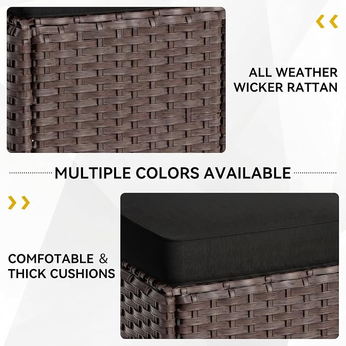 Patio Furniture Set, 7 Pieces Outdoor Dining Sets, All Weather Rattan Conversation Set, Outdoor Dining Sectional Sofa with Large Dining Table, Ottoman (Brown-Black, A-7 Pieces)