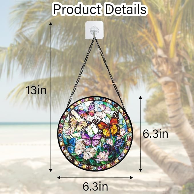 DASTOLL Stained Glass Window Hanging, Colorful Butterfly Suncatcher for Doors Home Sun Catchers Decoration and Christmas, Mother's Day Birthday Gifts for Women, Men, and Mom 6.3 in