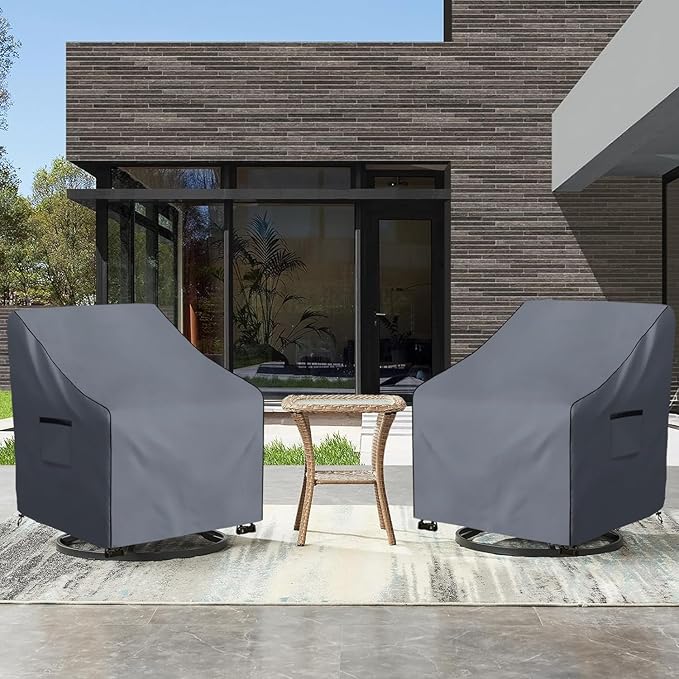 Outdoor Swivel Chair Cover 2 Pack,600D Heavy Duty 100% Waterproof Outdoor Chair Covers,Patio Furniture Covers for Swivel Patio Chairs,33" W x 35" D x 36" H,Grey