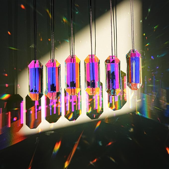 6 Pack 3'' Crystal Sun Catchers, Rainbow Maker Hanging Crytals for Windows | AB Color,Prisms Suncatchers for Garden Home Decor,Glass Ornaments For Christmas Tree,with Hooks & Cord,Light Catcher