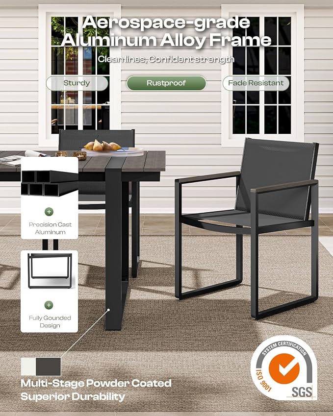 Outdoor Dining Set, Patio Table and Chairs Set, 7 Piece HDPS + Aluminum Patio Furniture Set with Umbrella Hole, Patio Dining Table Set (Charcoal)