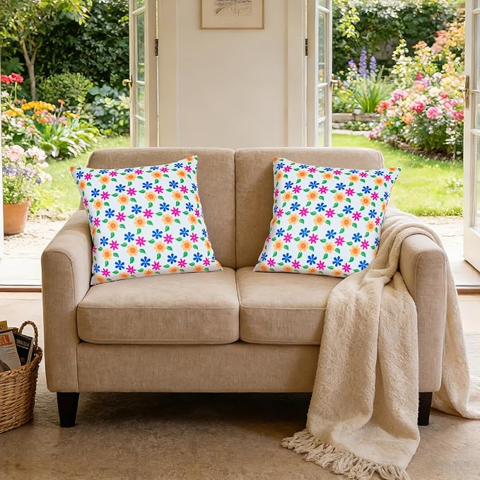 Eternal Beauty 18" x 18" Set of 2 Outdoor Pillow Covers Decorative Pillow Covers for Fall Couch Pillows (Yellow-Blue Flower, 18" x 18" (Pack of 2))