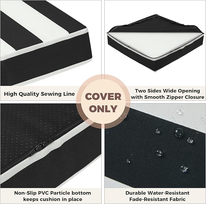 FUNHOME Outdoor Cushion Covers 20 x20 x4 inch,Set of 2,Non-Slip Grips Bottom,Chair Cushion Covers for Garden Patio Furniture Seat,Waterproof&Fade-Resistant Slipcover Only,No Insert(Black White)