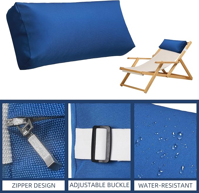 Headrest Pillow for Pool Chaise Lounge, Pool Lounge Pillows Outdoor with Elastic Band for Recliner and Pool Patio Chairs, Head Neck Support Pillow (Dark Blue, 22x8.6x3.9)