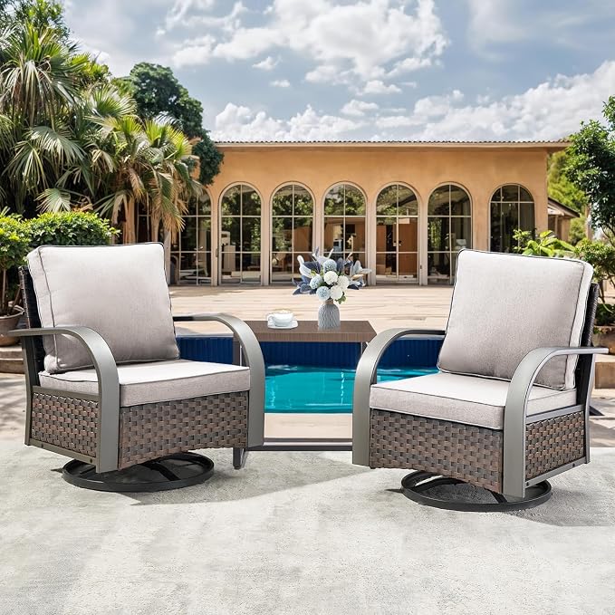 HUMMUH 3PCS Patio Table and Chairs Set -All Weather Outdoor Swivel Rocker Patio Chairs for Deck Porch Lawn Garden Backyard