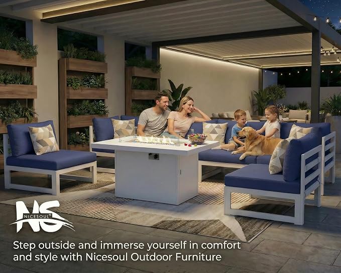 NICESOUL 11 Piece Oversized Luxury Aluminum Outdoor Sectional Sofa with Lounge, Weather Resistant Modular Patio Furniture Set, 500 lbs Heavy Duty Conversation Couch for Poolside Garden, Navy Blue