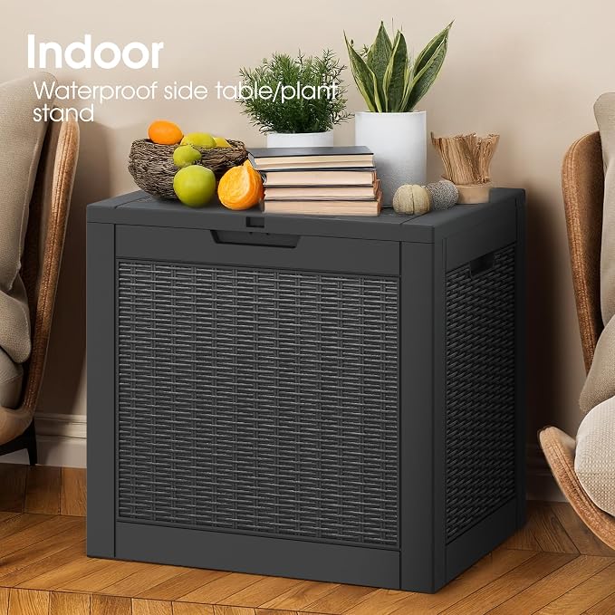 KAMABOKO 29 Gallon Outdoor Storage Box, Resin Deck Boxes Indoor and outdoor, Waterproof Storage Box Lockable Lid for Garden Tools, Package Delivery, Pool Supplies, Patio Cushions, Black