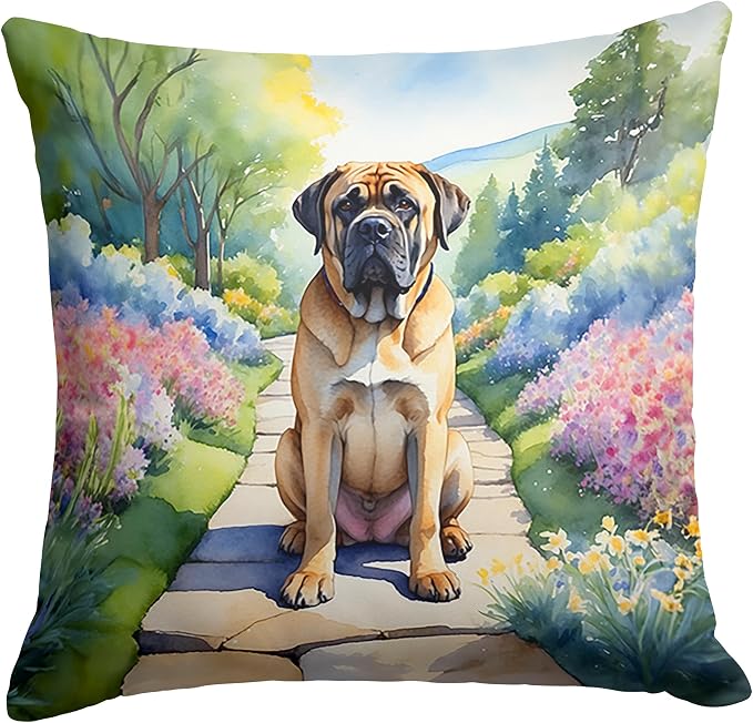 Caroline's Treasures Mastiff Spring Path Throw Pillow Machine Washable, Indoor Outdoor Decorative Pillow for Couch, Bed or Patio, 18Hx18W