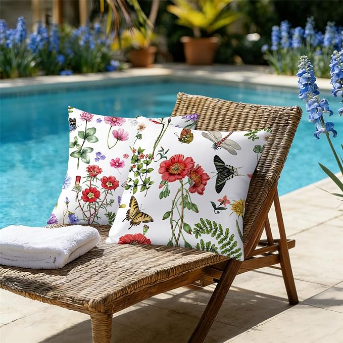 NIGHTWISH Outdoor Waterproof Pillow Covers 16x16 Set of 4 Spring Summer Floral Decorative Outdoor Throw Pillows Farmhouse Cushion Cases for Patio Furniture Bench Couch Sunbrella