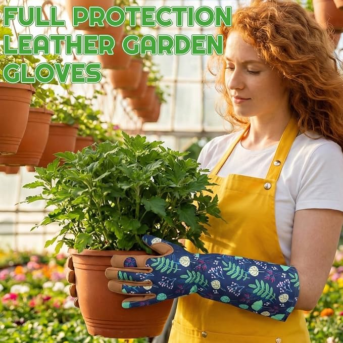2 Pairs Long And Short Gardening Gloves Thorn Proof for Women | Leather Gardening Gloves Women Working Glove for Rose Pruning Yard Work