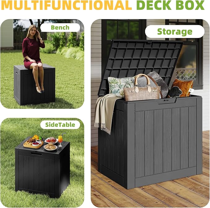 Resin Deck Box Outdoor Storage Box Waterproof for Patio Furniture,Outdoor Cushions,Garden Tools and Pool Supplies (Black, 35 Gallon)