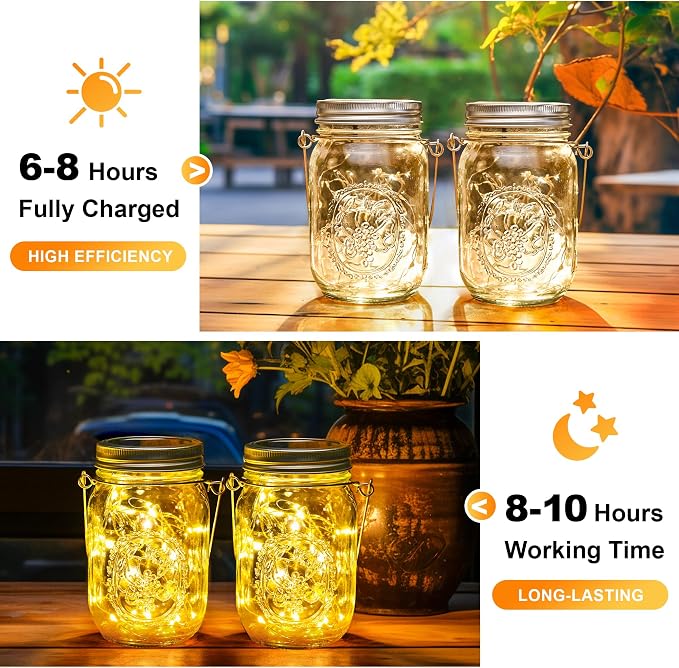 GIGALUMI Solar Mason Jar Lights, 12 Pack 30 Led String Fairy Lights | Garden Lights Outdoor Waterproof Metal Lid Hanging Solar Lanterns for Outdoor, Garden, Patio, Lawn, Balcony Decoration