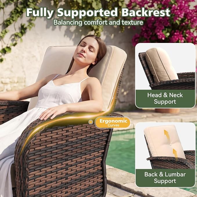 Aoxun 10 Piece Outdoor Patio Furniture Set with Coffee Table, Wicker Rattan Outdoor Furniture with High Back Swivel Rocker Chairs, Outdoor Conversation Set with Thick Cushion & Ottoman, Beige