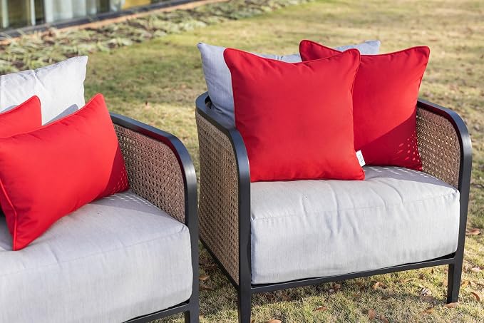 RSH DECOR: Sunbrella Lumbar & Square Pillows Set of 4 | 20" x 12" & 17" x 17" | Water and Fade-Resistant Performance Fabric | Outdoor Throw Pillows for Patio Furniture | Canvas Jockey Red
