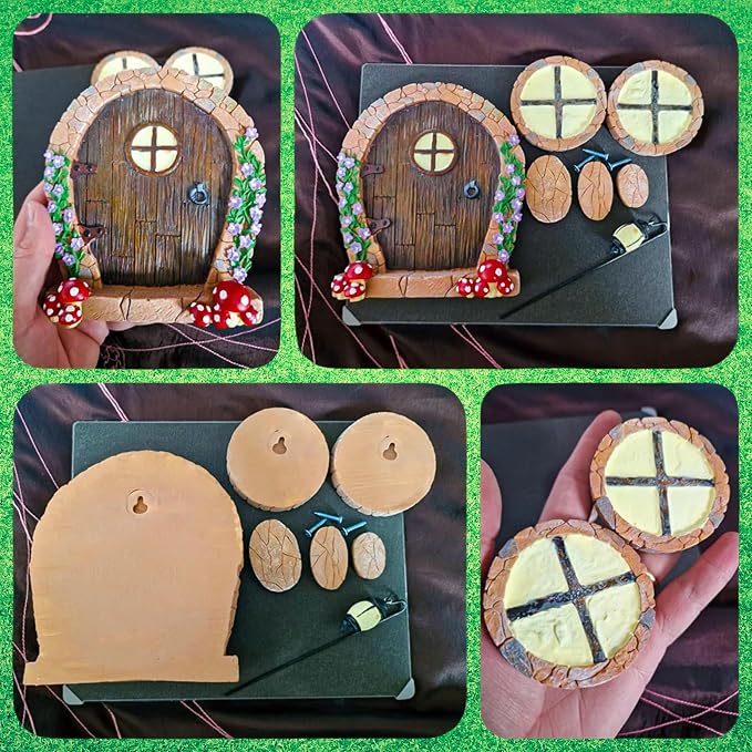 Fairy Door for Wall and Trees Outdoor with Light, Glow in The Dark, Gnome Desk Art Sculpture Decoration for Classroom, Kids Room, Miniature Fairy Garden Outside Decor Accessories