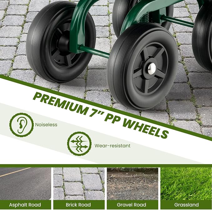 Garden Cart with Seat, Heavy-Duty Rolling Outdoor Wagon Scooter w/Height Adjustable & 360° Swivel Seat, Gardening Work Seat Stool, Patio Scooter on Wheels for Lawn Yard Planting (Green)