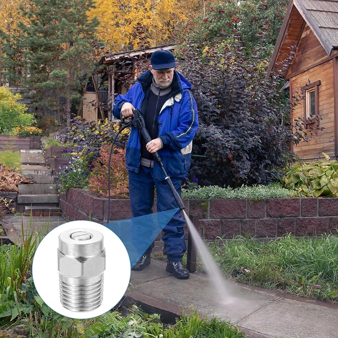 uxcell 2Pcs Pressure Washer Nozzle, Stainless Steel Thread Nozzles Tips, Universal Replacement for Undercarriage Cleaner Water Broom, 1/4 Inch NPT Male, 40 Degree 030 Orifice