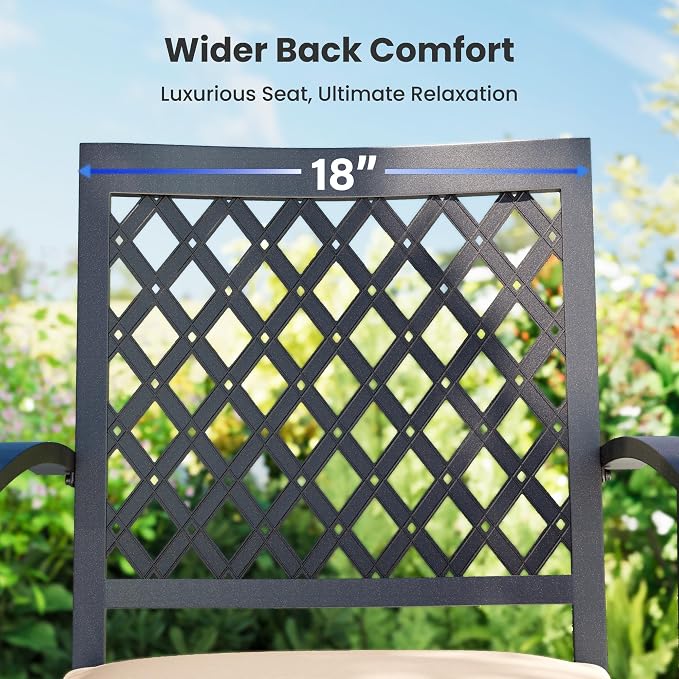 PHI VILLA, 5 Pcs Patio Dining Set, 34.2" Square Wrought Iron Table | 34.2" Metal Square Table &Stackable Wrought Iron Chairs, All Weather Outdoor Dining Set for Patio,Deck,Backyard,Porch