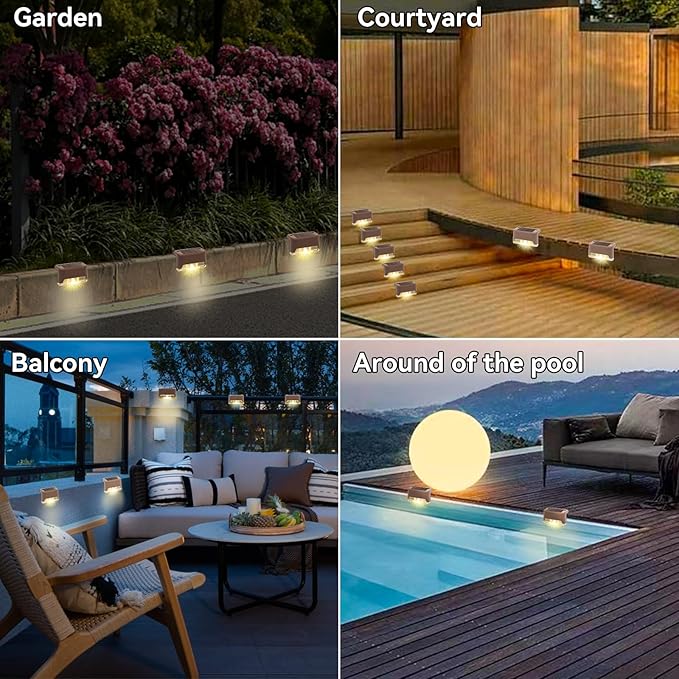 20 Pack Solar Stair Lights Outdoor Mini Waterproof LED Fence Lamp Outside Security and Decor Lighting for Step, Deck, Railing, Patio, Pool, Balcony, Retaining Wall, Patio, No Drill Instal (Warm White)