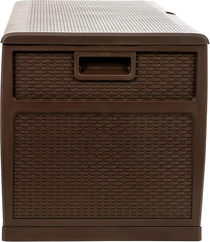 EMMA + OLIVER 120 Gallon Brown Plastic Deck Box for Outdoor Patio Storage & Deck Organization