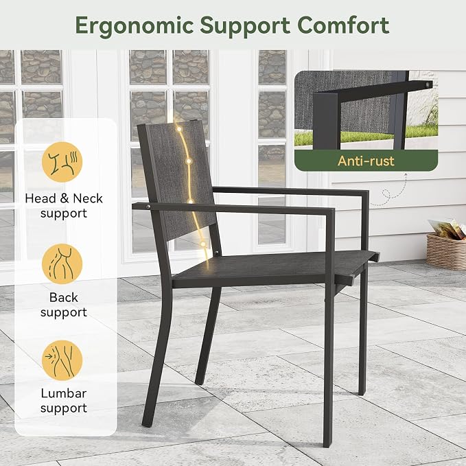 Aoxun 8-Piece Patio Table and Chairs Set & 15ft Patio Umbrella for 6, All Weather Outdoor Dining Set with 6 Textilene Chairs and 1 Rectangular Metal Table for Backyard, Garden, Grey/Beige