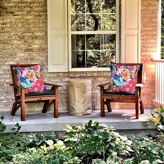 TAJWE Outdoor Pillow Covers 20x20 Inch Set of 2 Black Floral Waterproof Throw Pillowcases Modern Farmhouse Decorative Square Cushion Cases for Patio Furniture Garden Bench Porch Decor