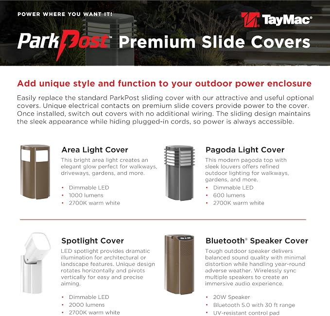 TayMac Gray Pagoda Light Slide Cover PPPLG for ParkPost Outdoor Power Enclosure (Required), 600-Lumen 2700K Polycarbonate Post Cap Light for Garden Decor, Seamless Pagoda Lighting Accessory