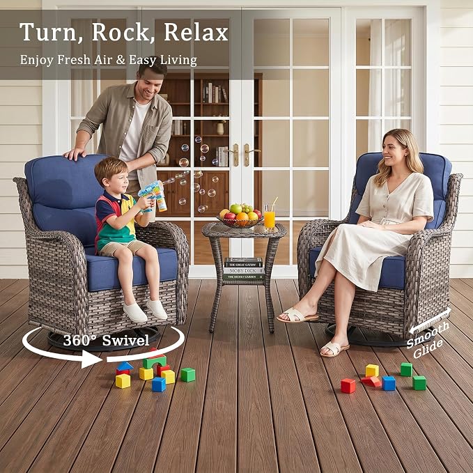 Luxury 6" Thick Cushion 9 Pieces Wicker Patio Furniture Set with High Back Swivel Rocker Chairs, Outdoor Conversation Set with Patio Couch for Deck Porch Yard and Poolside