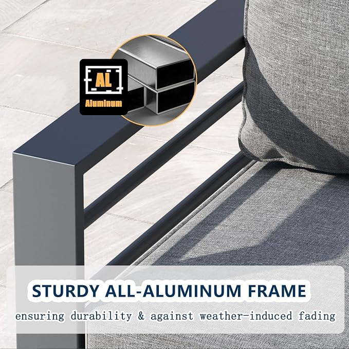 5 Pieces Aluminum Outdoor Patio Furniture Set with Coffee Table, Modern Metal Conversation Sofa Set with Deep Seating for Porch