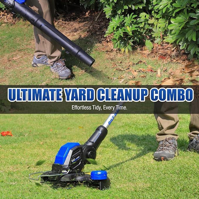 BILT HARD 20V Cordless Weed Wacker and Blower Combo, 12” Electric String Trimmer Edger with 2 x 4.0Ah Batteries and Dual Charger, Lightweight Leaf Blower for Lawn Care