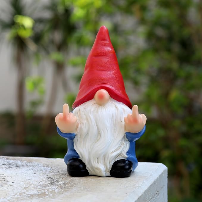Middle Finger Gnome Mini 5.1in,Double Bird Gnome - Naughty Funny Outdoor Decoration for Yard Patio Lawn Ornament and Home Decor,Fairy Garden
