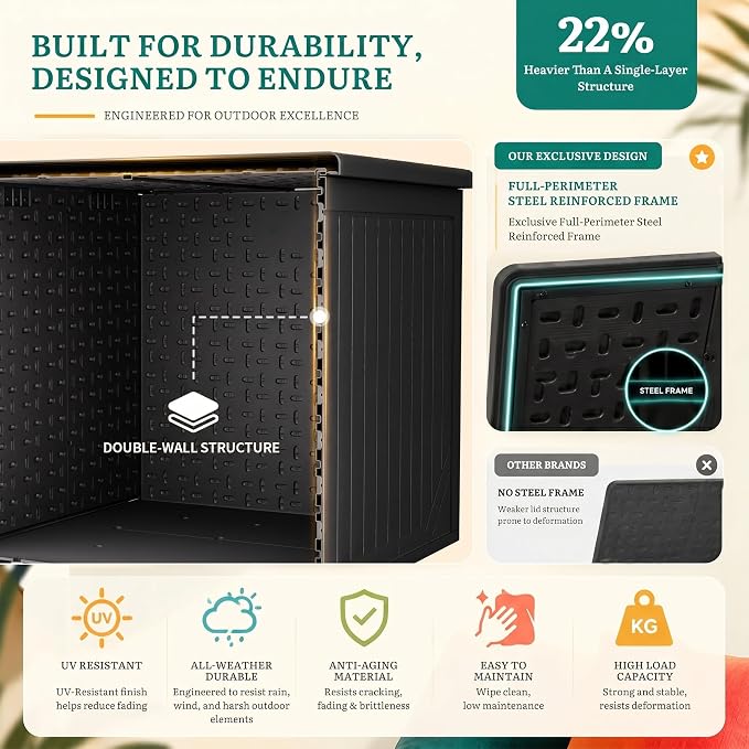 YITAHOME 230 Gallon Extra Large Outdoor Storage Box, Waterproof Double-Wall Deck Box with Hydraulic Piston for Garden Tools, Pool Accessories & Cushions, Resin Deck Organizer with Bench Seat(Black)