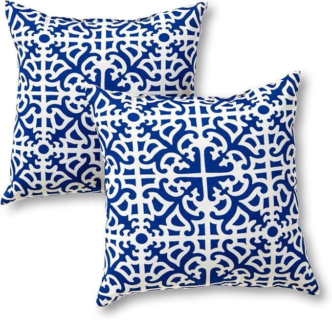 Greendale Home Fashions Outdoor 17-inch Square Decorative Throw Pillow, 2-Pack, Azure