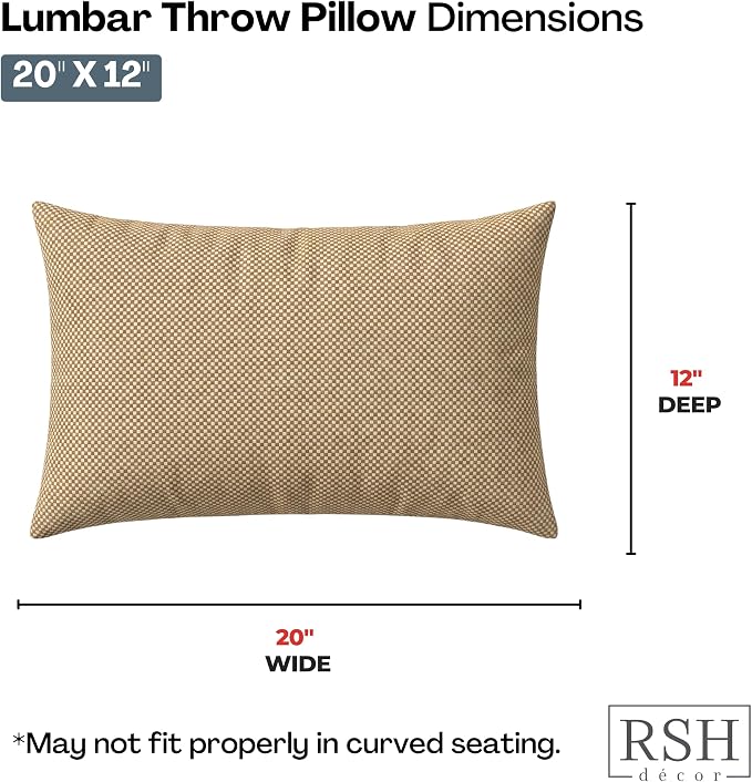 RSH DECOR: Lumbar Throw Pillows Set of 2 | 20" x 12" | Water and Fade-Resistant Performance Fabric | Outdoor Pillow Covers with Down-Alternative Inserts | Made in USA (Trixie Wicker)