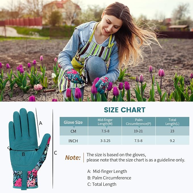 Pleneal Gardening Gloves for Women, Garden Gloves Protective Working Gloves | Abrasion Resistant, Double-Layer Padded Palm, Breathable & Sweat-Absorbent Back, Elastic Wrist Closure, Flexible & Ergonomic