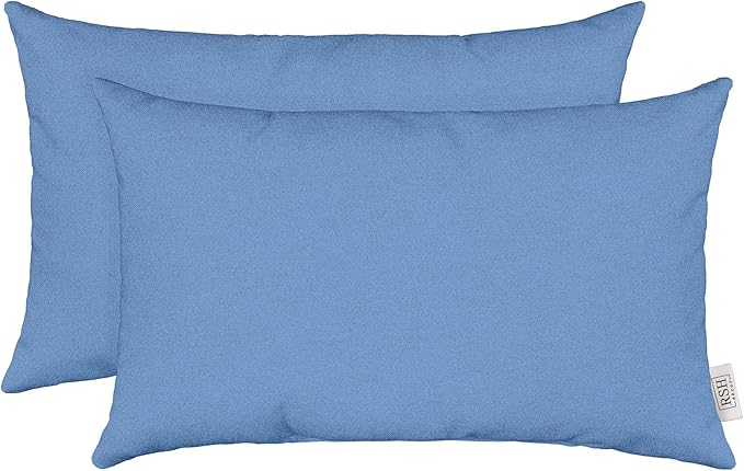RSH DECOR Sunbrella 20" x 12" Lumbar Throw Pillows Set of 2 | Water and Fade-Resistant Performance Fabric | Outdoor Pillow Covers with Down-Alternative Inserts | Made in USA (Cast Ocean Blue)