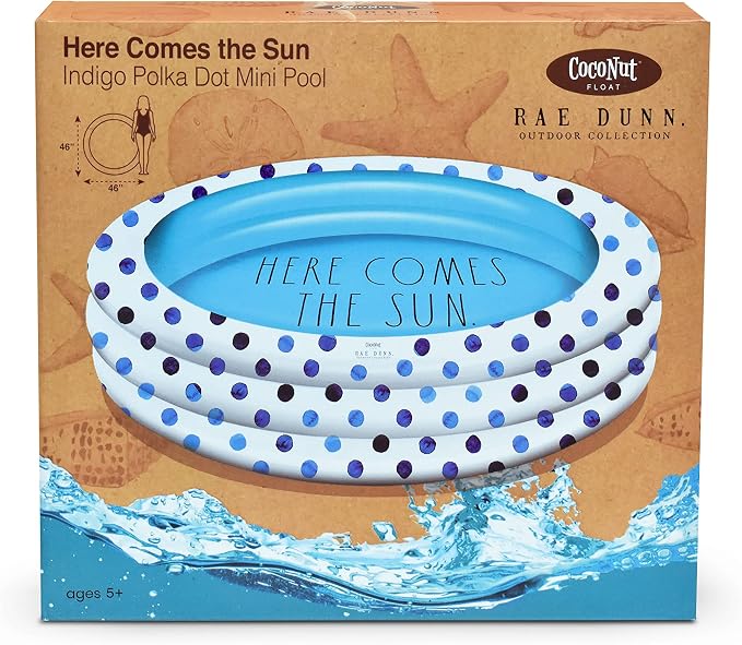 Coconut Float Rae Dunn x CocoNut Float Indigo Polka Dot Mini Round Inflatable Splash Pool for Kids - Here Comes The Sun Theme - Great for Backyard, Summer Parties & Swim Events