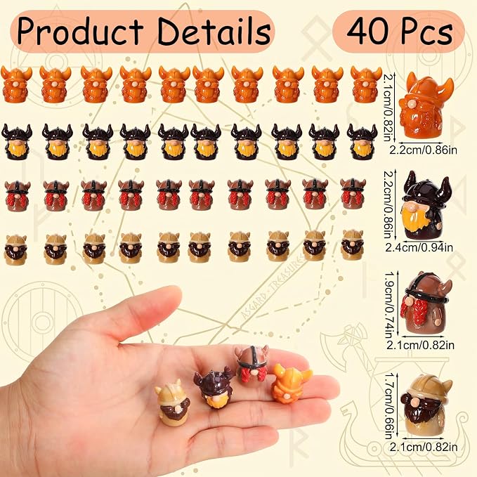 40Pcs Mini Viking Gnome Resin Figurines with Bullhorn Helmet | Nordic Style Mini Resin Gnome Ornaments Ideal For Home Table Cabinet Shelf Decor Holiday Landscape Craft Accessories