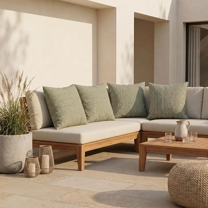 RSH DECOR: Sunbrella Square Throw Pillows Set of 4 | 20" x 20" | Water and Fade-Resistant Performance Fabric | Outdoor Pillow Covers with Down-Alternative Inserts | Made in USA (Spirit Fern)