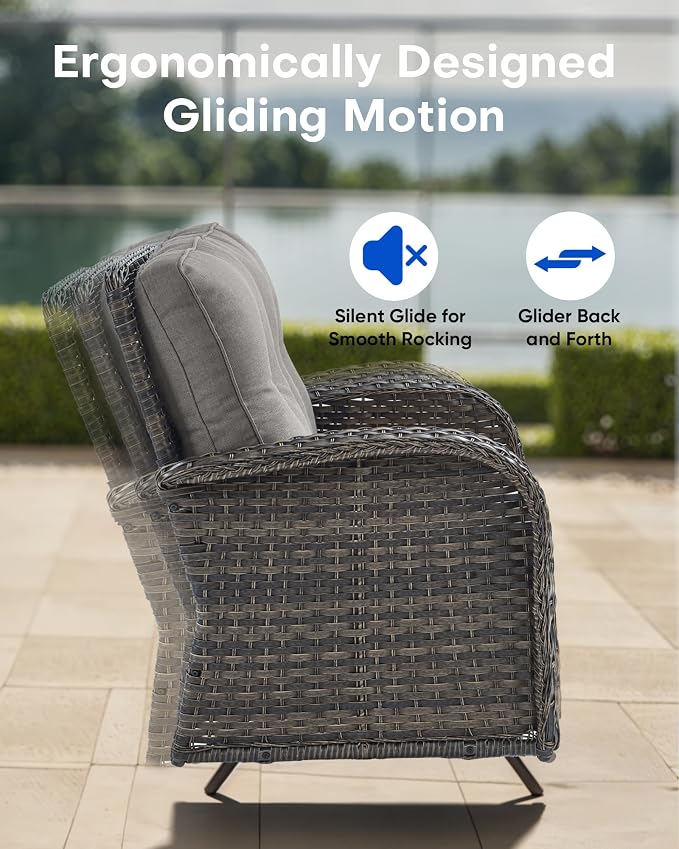 6 Pieces Patio Wicker Furniture Set-Outdoor Swivel Chairs Set of 2 Outdoor Glider Love seat with Outdoor Footstool Patio Furniture for Deck Porch Garden Balcony Poolside-Brown/Grey